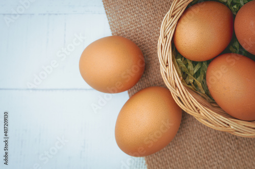 Eggs in the wicker basket o...