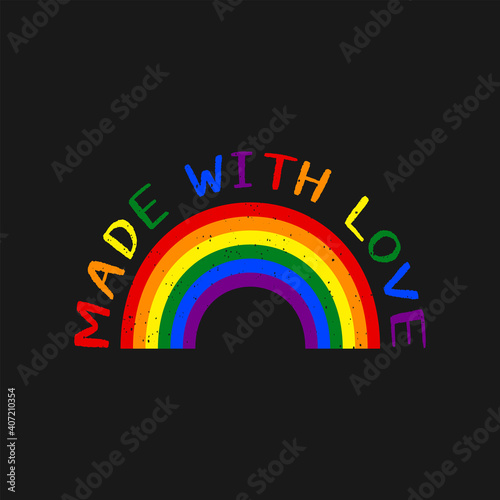 Made with love hand lettering with LGBT rainbow flag pattern