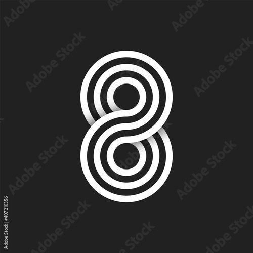 Number 8 logo with black and white background