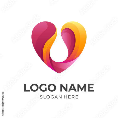 Free Download love water logo, love and love, combination logo with 3d red and orange color style - GFXLoad