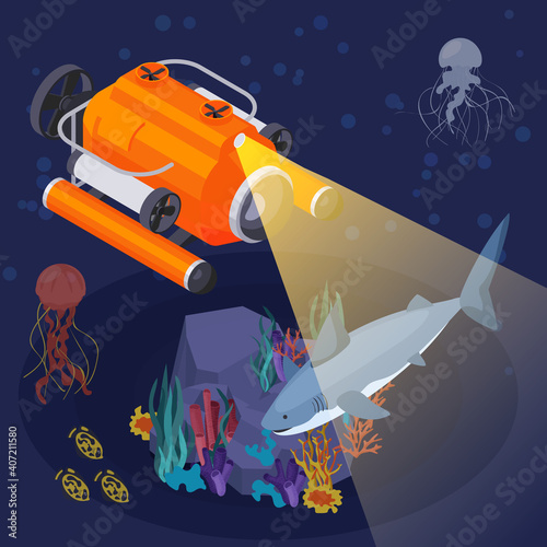 Underwater Vehicles Machines And Equipment Isometric Composition