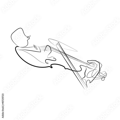 Violin in one line. Black line vector illustration on white background