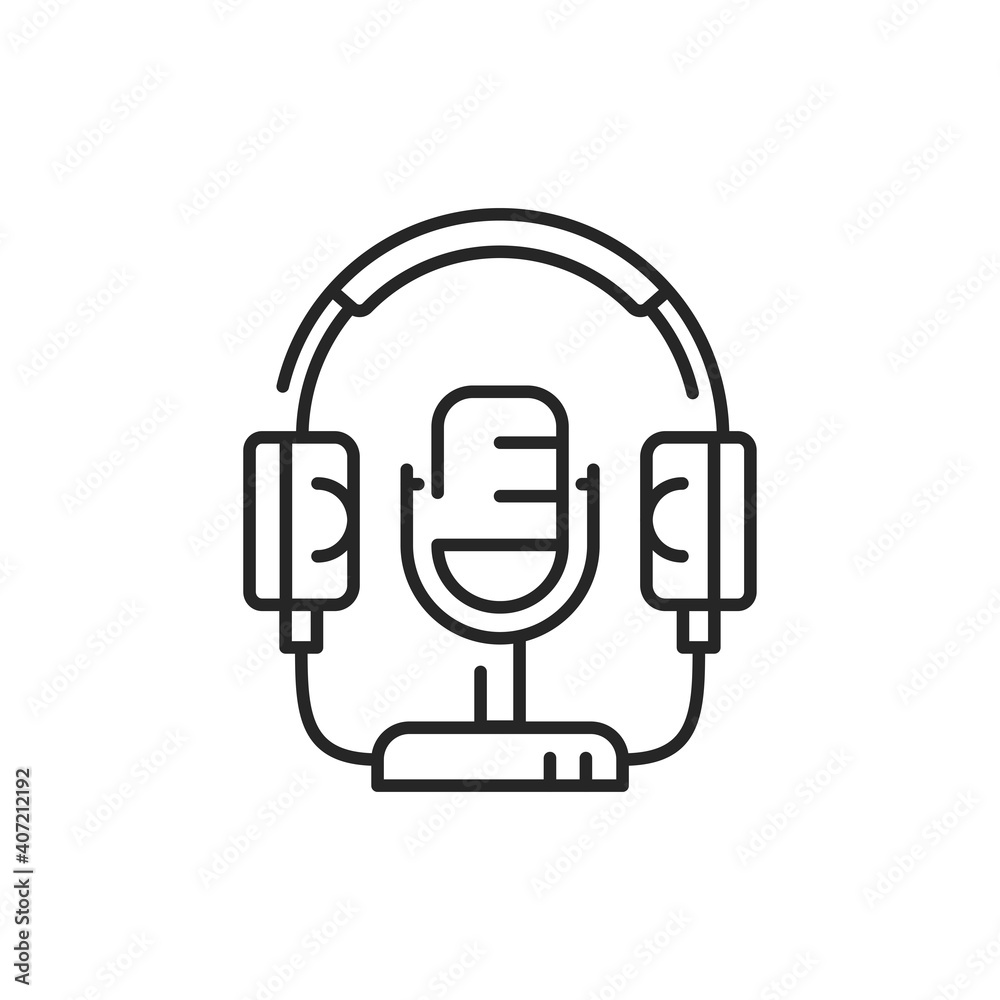 Microphone and headphones color line icon. Podcasting. Editable stroke. Microphone and headphones color line icon. Podcasting. Editable stroke.