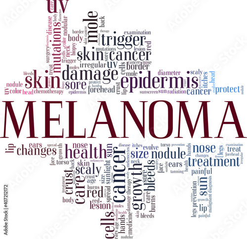 Melanoma vector illustration word cloud isolated on a white background.