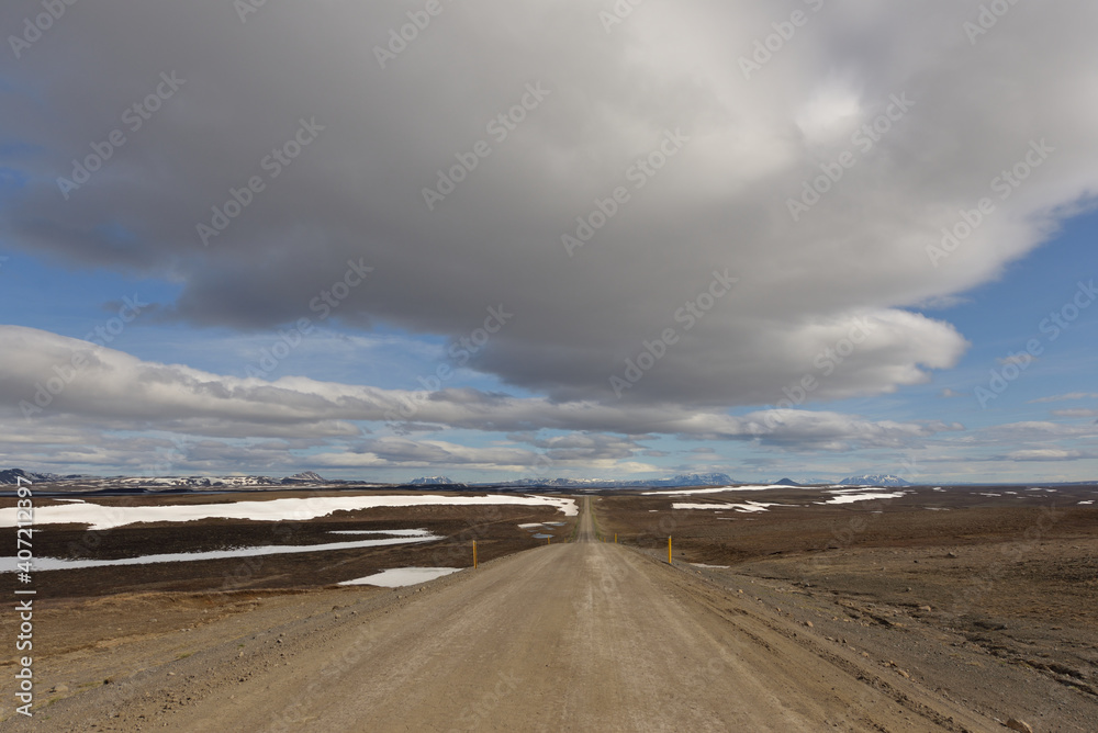 Road through dramatic landscape of Iceland