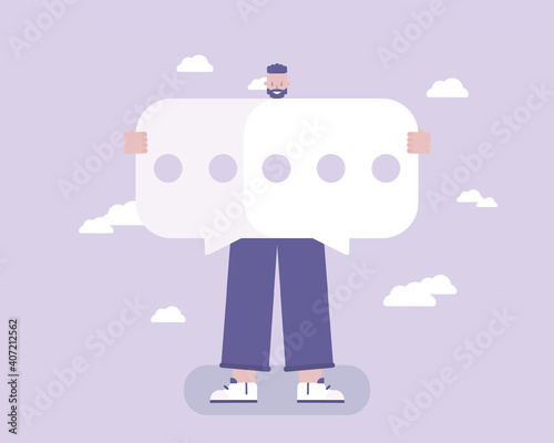 Text and Dialogue bubble. Vector illustration with Web communication idea for business, start up, marketing, telework, remote working and freelancing concept  © denisgorelkin