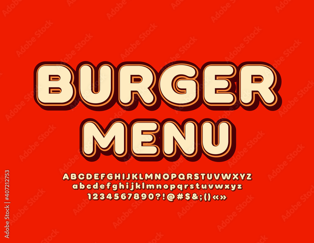 Vector retro style template Burger Menu with Uppercase Font. Trendy Alphabet Letters and Numbers set