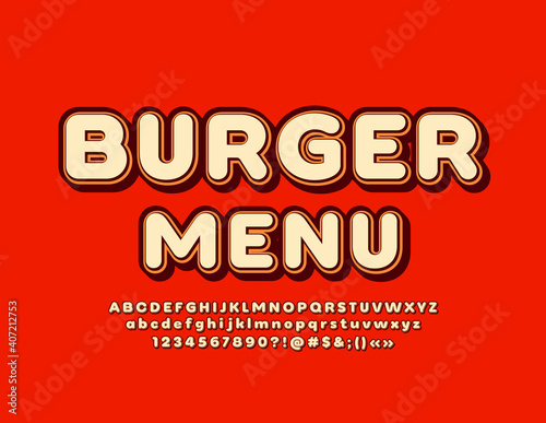 Vector retro style template Burger Menu with Uppercase Font. Trendy Alphabet Letters and Numbers set