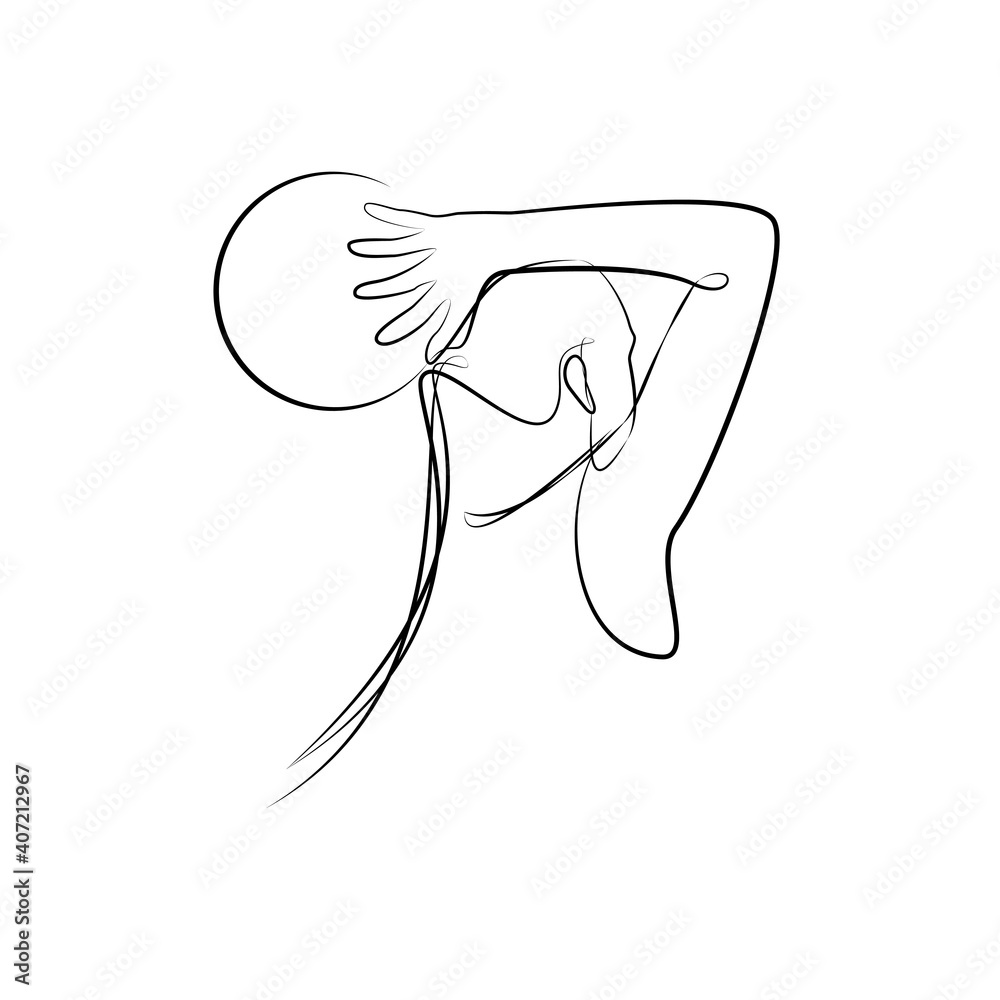 Woman with basketball in one line. Black line vector illustration on white background Woman with basketball in one line. Black line vector illustration on white background