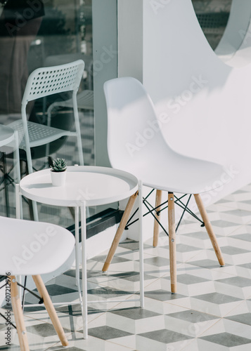 Set of tables for sitting in a coffee shop
