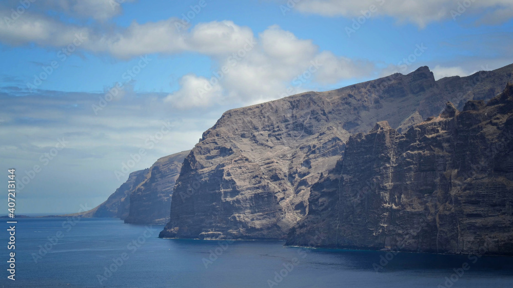 The cliffs of Los Gigantes are one of the main tourist attractions of Tenerife in Canary Islands.  They are vertical cliffs along the western coast of Tenerife and reach heights of 500 meters.
