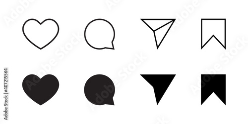 Like, Comment, Share and Save Button. Icon Set of Social Media