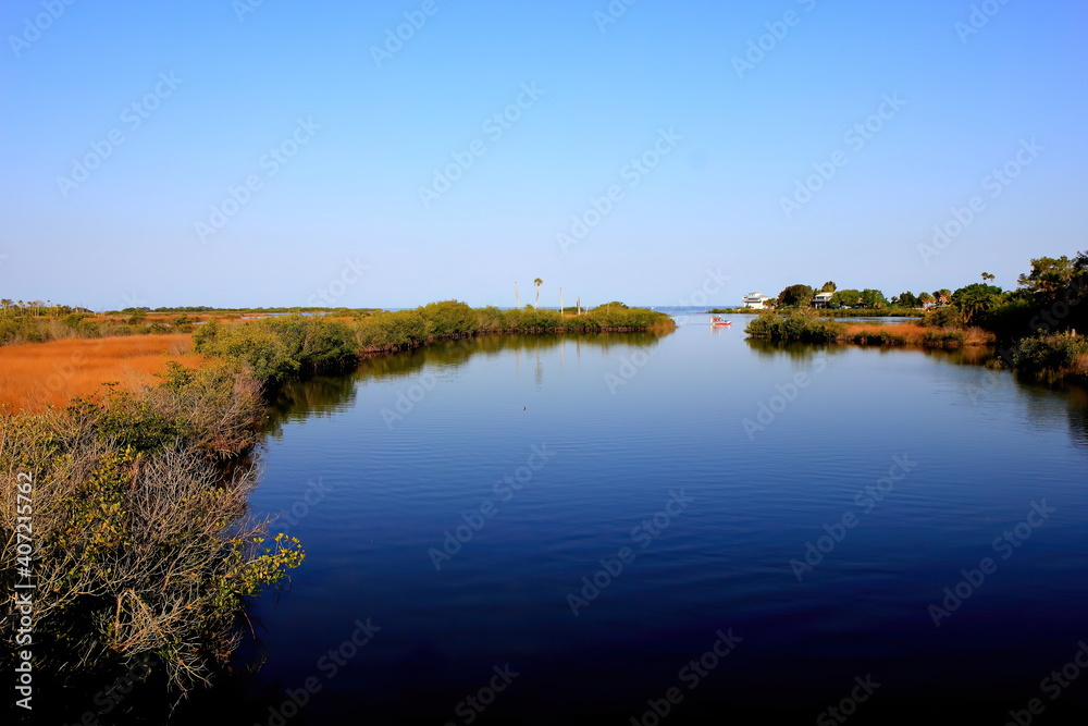 Early morning photo looking west at Aripeka bayou at the central Florida coastline.