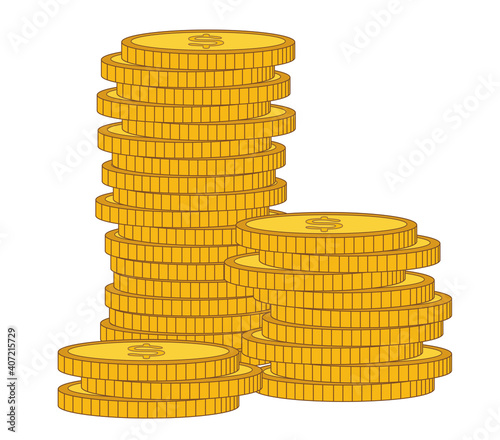 Cash money coin cent stacks isolated on white background. The global Economy concept with Financial crisis icon design, vector stock simple isolated on white background. vector illustration