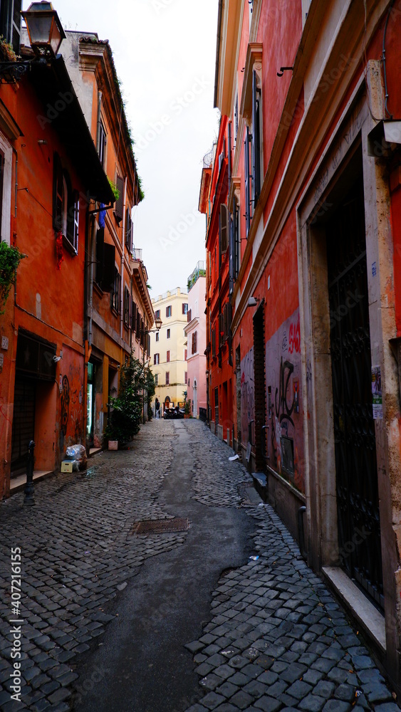 Cozy old street in Trastevere in Rome, Italy. Trastevere is rione of Rome,