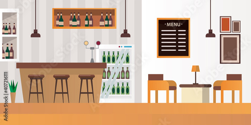 table and chairs with bar restaurant scene
