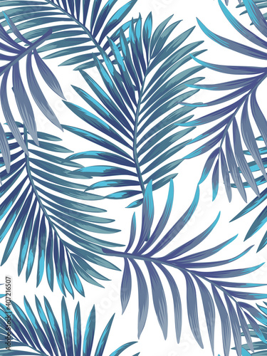 Green tropical palm leaves seamless vector pattern on the black background.Trendy summer print. © Logunova  Elena