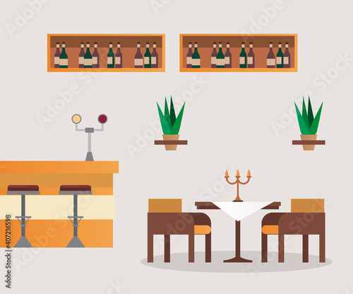 table and chairs with bar restaurant forniture scene