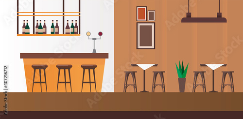 elegant tables and chairs with bar restaurant scene