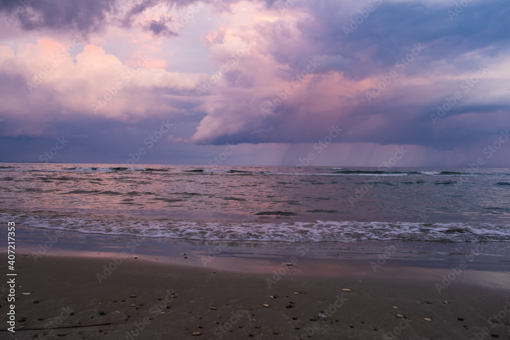 Blue hour on a stormy day at McKenzie beach, Larnaca, Cyprus