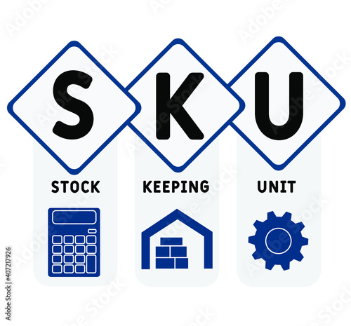 SKU - Stock Keeping Unit acronym. business concept background.  vector illustration concept with keywords and icons. lettering illustration with icons for web banner, flyer, landing page