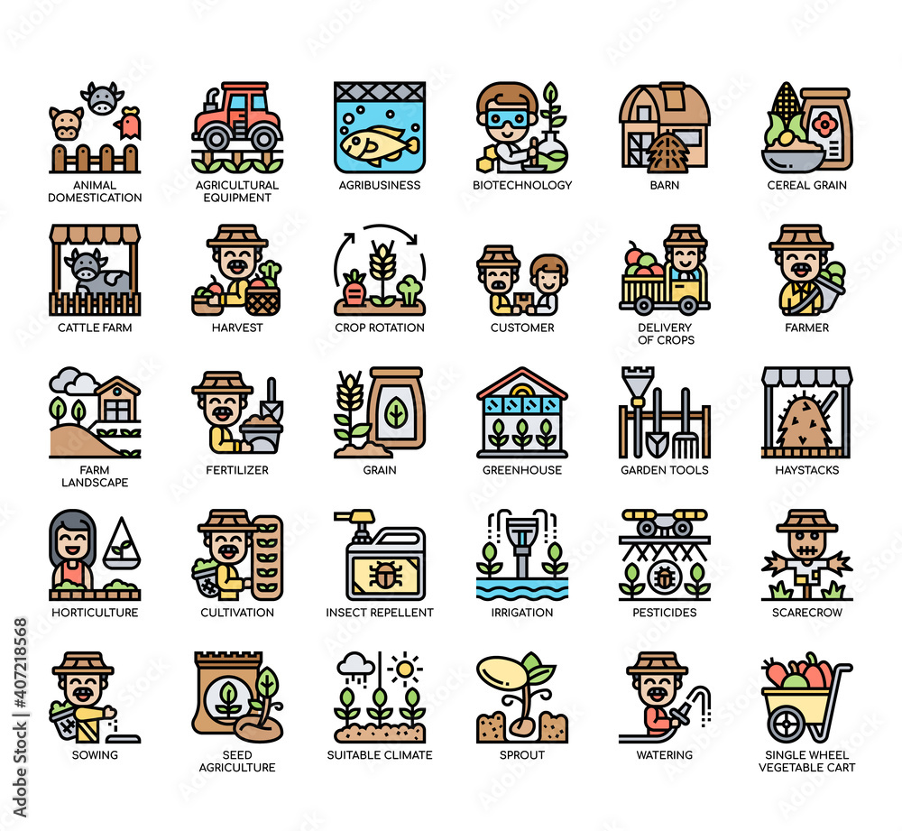 Set of Agriculture thin line and pixel perfect icons for any web and app project. Set of Agriculture thin line and pixel perfect icons for any web and app project.