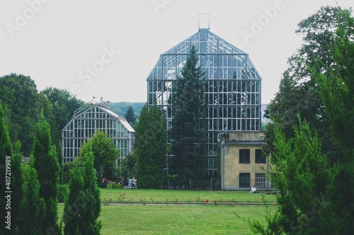 Botanical garden with greenhouse