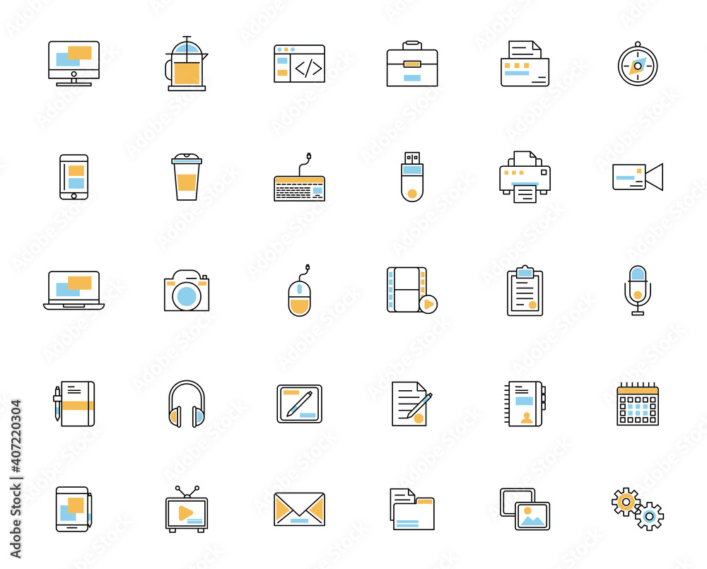 bundle of thirty business techno set icons