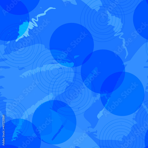 Monochrome abstract vector seamless pattern. Paint splashes and brush strokes in shades of blue color , inspired by oriental fabrics and textiles create modern expressive background