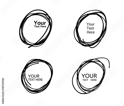 Hand drawn circle line sketch. Vector set circular scribble doodle round circles, message note mark design element. Pencil, pen, graffiti bubble, ball draft illustration. - Vector