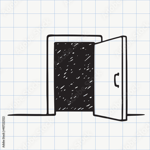 Opened door doodle icon. Open way concept. Hand drawn sketch in vector