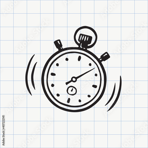 Stopwatch doodle icon. Hand drawn sketch in vector