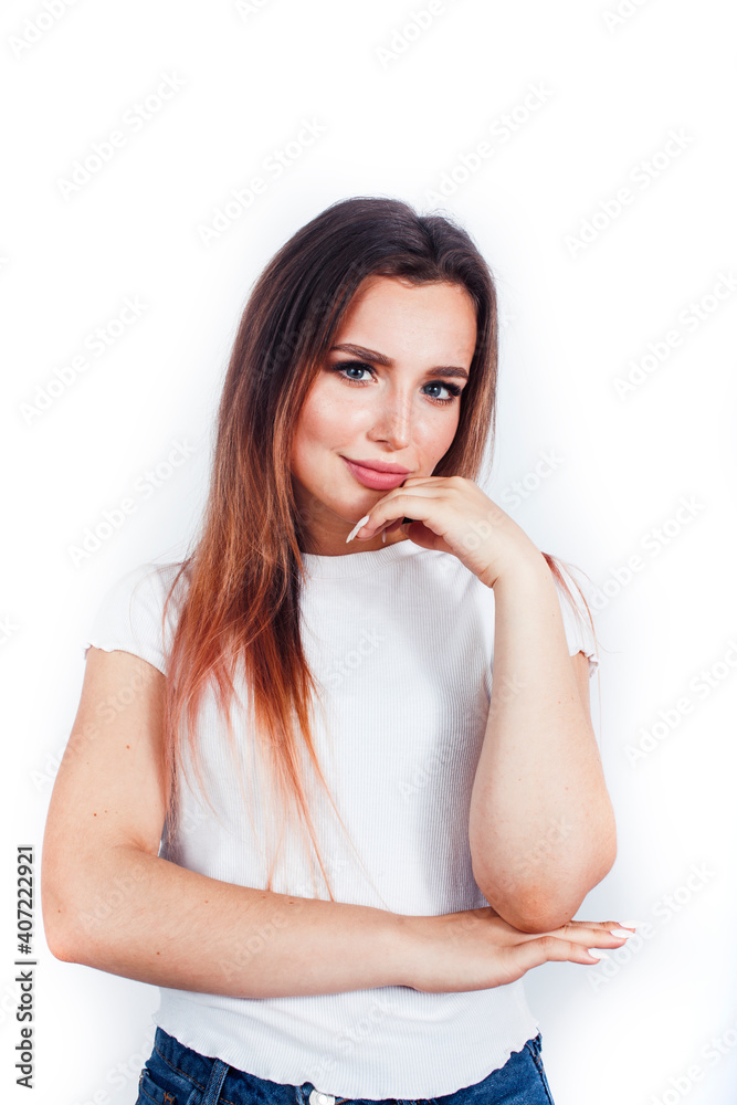 young pretty stylish hipster blond girl posing emotional isolated on white background happy smiling cool smile, lifestyle people concept young pretty stylish hipster blond girl posing emotional isolated on white background happy smiling cool smile, lifestyle people concept