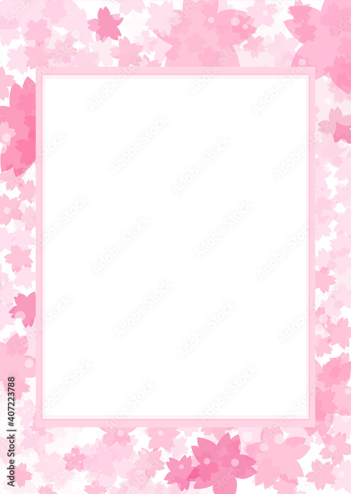 華やかな桜の四角フレーム04（白背景・縦）