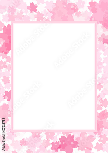華やかな桜の四角フレーム04（白背景・縦） © sihosiho