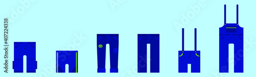 set of overall cartoon icon design template with various models. vector illustration isolated on blue background