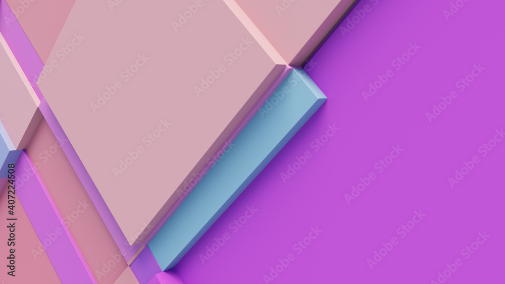 Multicolored tech background, with a geometric 3D structure. Clean, pastel colored design with simple, modern forms. 3D render