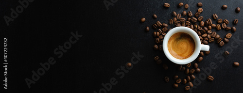 Espresso served in cup on dark