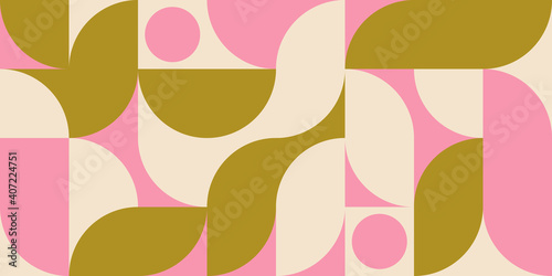 Modern vector abstract  geometric background with circles, rectangles and squares  in retro scandinavian style. Pastel colored simple shapes graphic pattern.