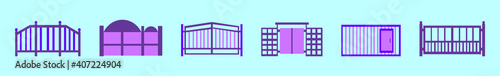 set of open gate cartoon icon design template with various models. vector illustration isolated on blue background