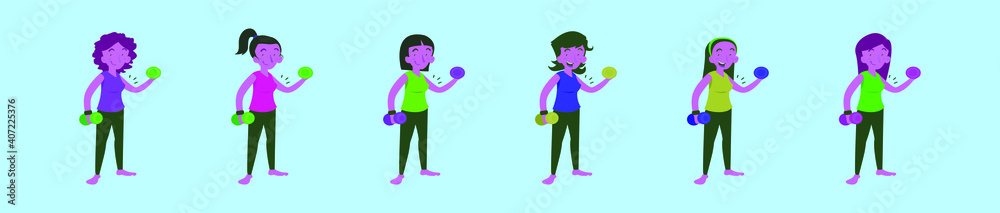 set of work out cartoon icon design template with various models. vector illustration isolated on blue background set of work out cartoon icon design template with various models. vector illustration isolated on blue background
