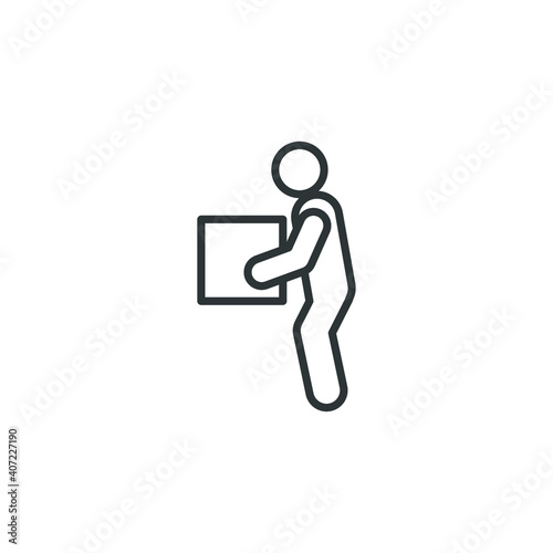 Lifting weights, box, man icon. Simple line style for web template and app. Lift, back, pain, boy, carry, vector illustration design on white background. EPS 10