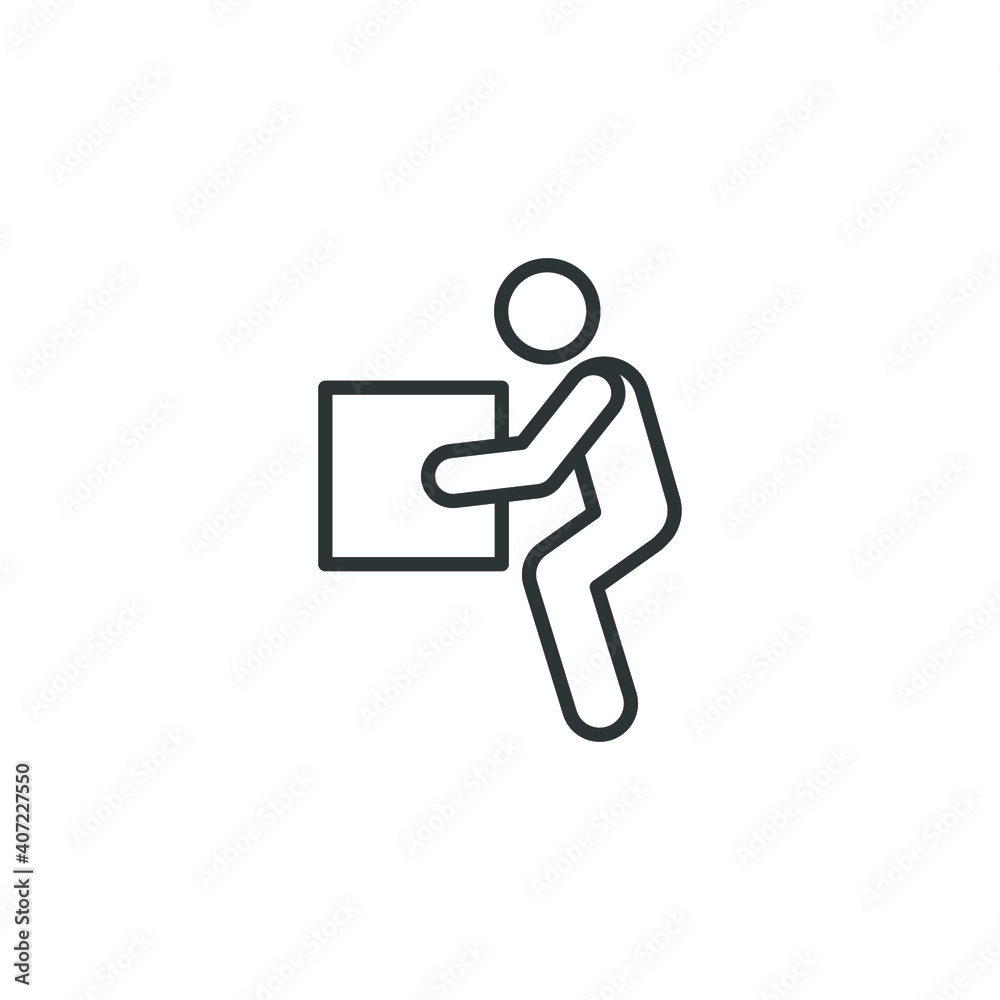 Lifting weights, box, man icon. Simple line style for web template and app. Lift, back, pain, boy, carry, vector illustration design on white background. EPS 10 Lifting weights, box, man icon. Simple line style for web template and app. Lift, back, pain, boy, carry, vector illustration design on white background. EPS 10