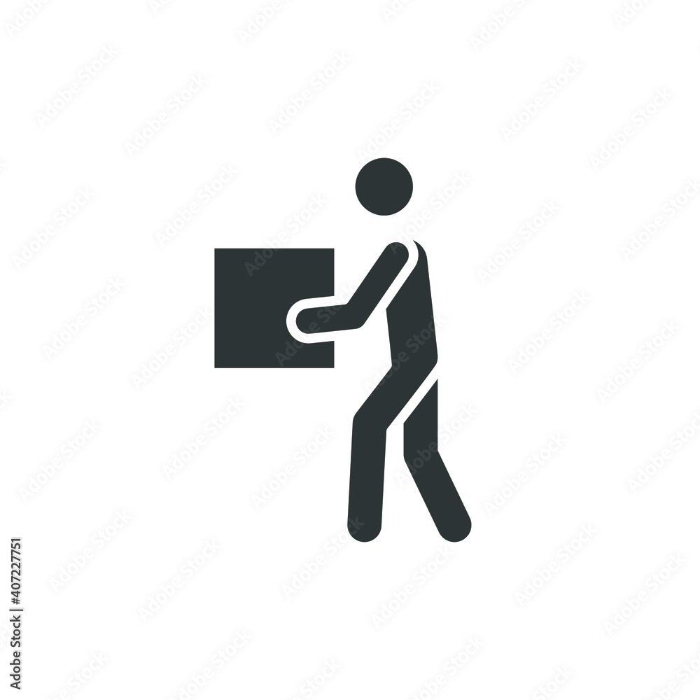 Lifting weights, box, man icon. Solid style for web template and app. Lift, back, pain, boy, carry, vector illustration design on white background. Simple glyph EPS 10