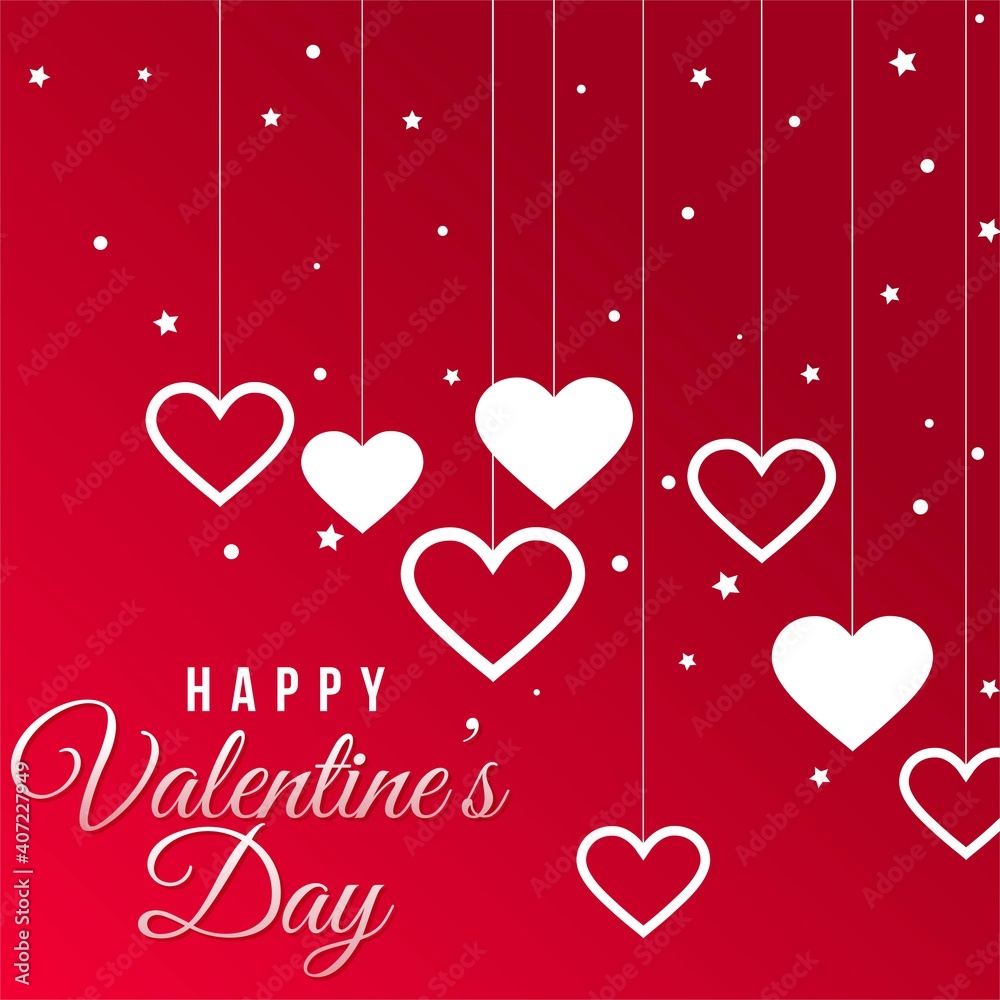Happy valentines day with love hanging and red background suitable suitable for banners and invitations card