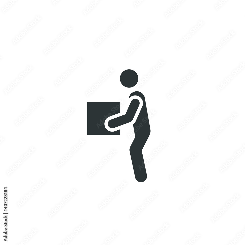 Lifting weights, box, man icon. Solid style for web template and app. Lift, back, pain, boy, carry, vector illustration design on white background. Simple glyph EPS 10
