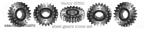 3d steel gears icons set isolated on white background. EPS10