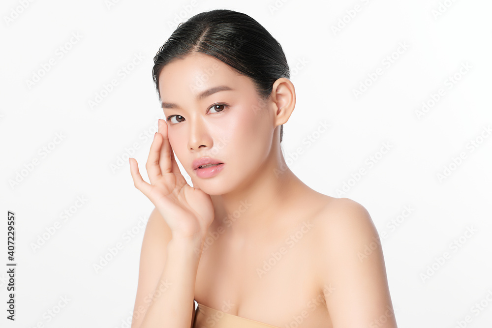 Beautiful young asian woman with clean fresh skin on white background, Face care, Facial treatment, Cosmetology, beauty and spa, Asian women portrait Beautiful young asian woman with clean fresh skin on white background, Face care, Facial treatment, Cosmetology, beauty and spa, Asian women portrait