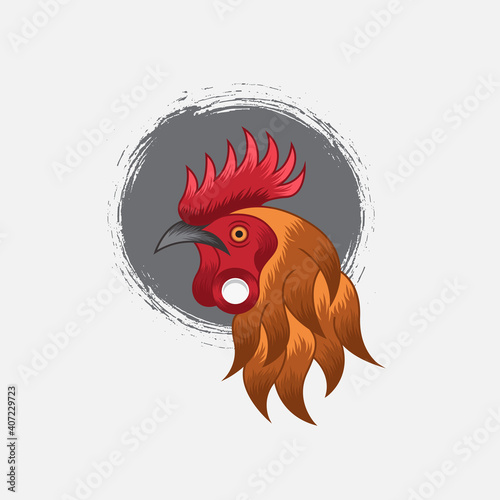 illustration of a rooster on a round piercing
