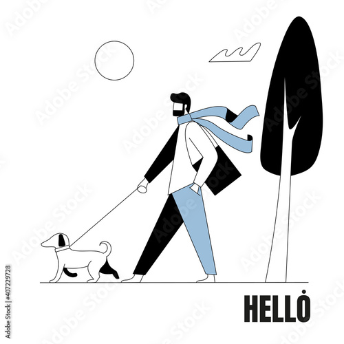 The man is walking the dog.